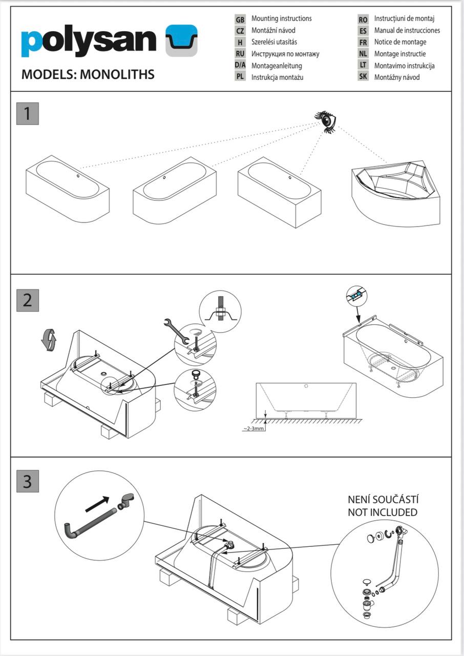 VIVA L MONOLITH 170×75×60 cm Asymmetric Bathtub – Manufactured by Polysan